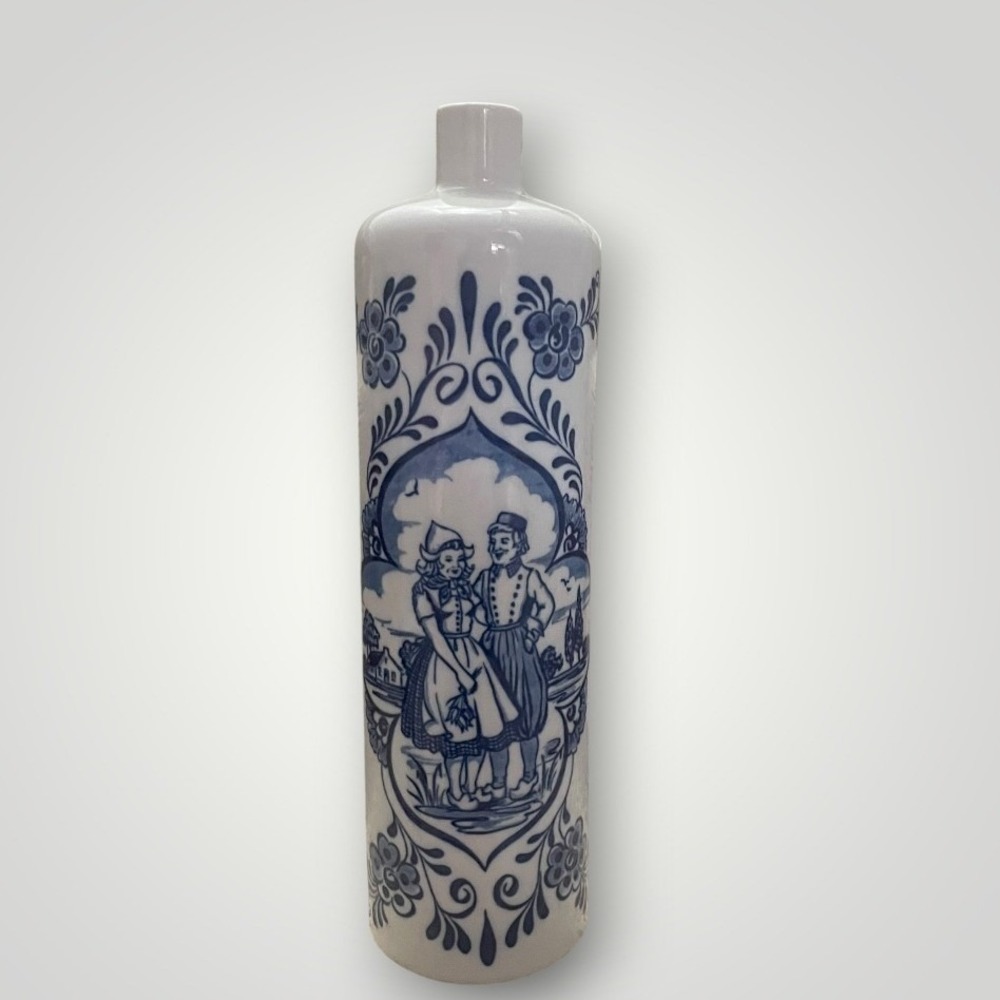Ceramarte Dutch Scene Bottle Blue White Delft Style Windmill Ceramic Folk Art